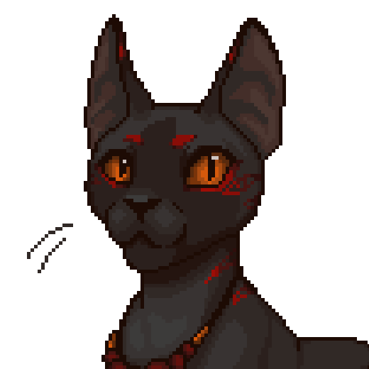 Gif of a pixel art black sphynx cat vtuber model.